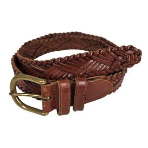 FOSSIL UNISEX VINTAGE BRAIDED LEATHER BELT W/ SOLID BRASS BUCKLE 35" BELT LENGTH